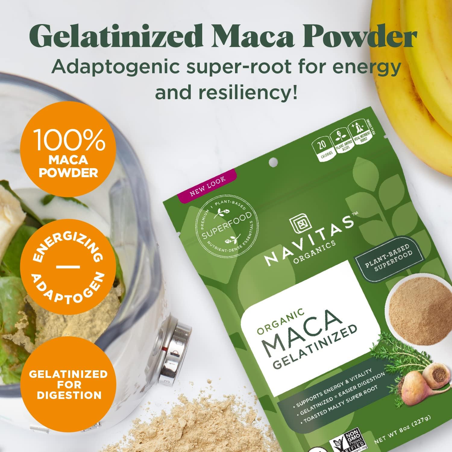 Organic Navitas Maca Gelatinized Powder - 16 oz Bag, 90 Servings - Non-GMO, Gluten-Free - 1 Pack