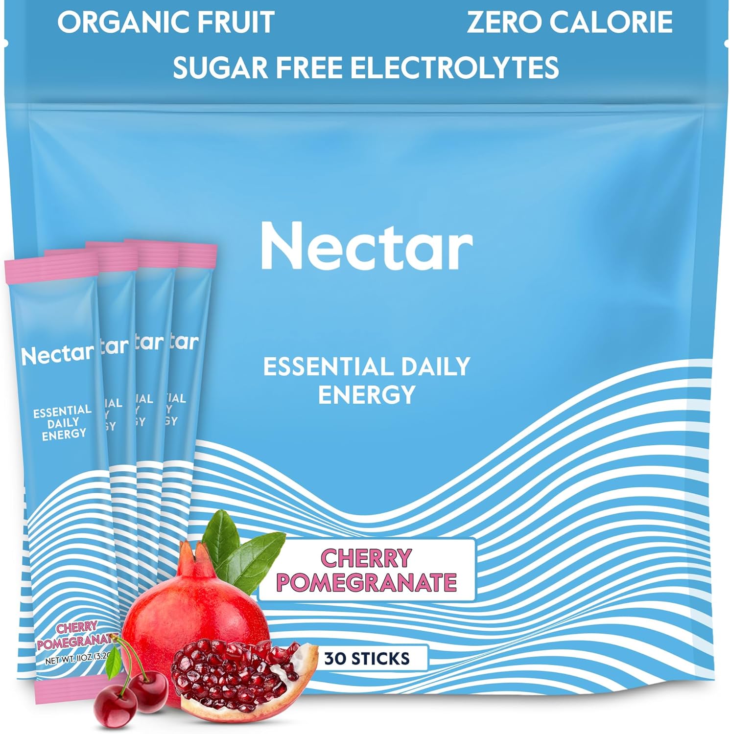 Organic Nectar Energy Booster with Caffeine, B12, and Electrolytes - Sugar Free & Zero Calorie - Cherry Pomegranate Flavor - Hydration & Energy Supplement - Healthy Coffee Alternative
