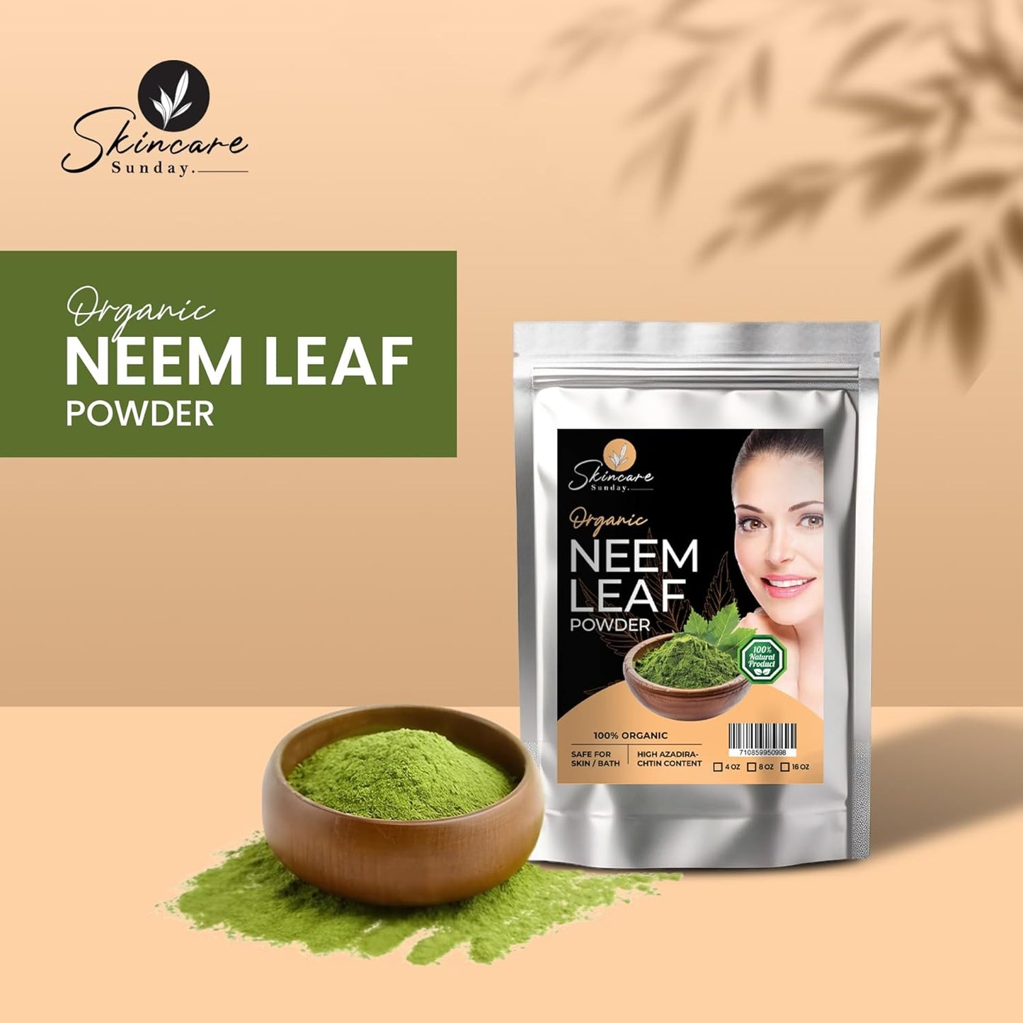 Organic Neem Leaf Powder for Skin, Hair, and Bath - Natural Glow Enhancer - 16oz