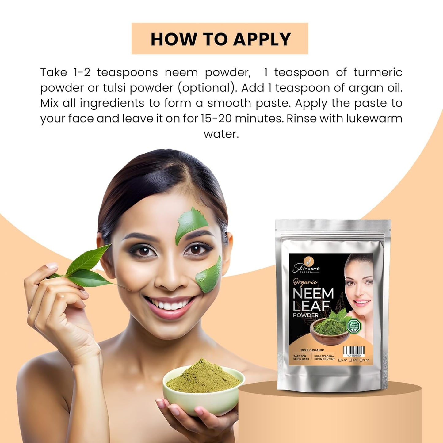 Organic Neem Leaf Powder for Skin, Hair, and Bath - Natural Glow Enhancer - 16oz