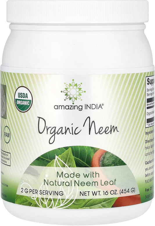 Organic Neem Powder 16oz - USDA Certified, Non-GMO, Promotes Blood Purification, Immunity, Skin Health