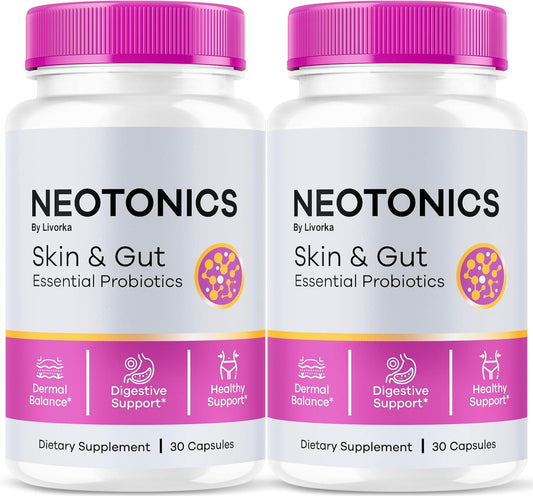 Organic Neotonics Skin & Gut Probiotics 2 Pack - 60 Capsules for 2 Months - Reviews & Care