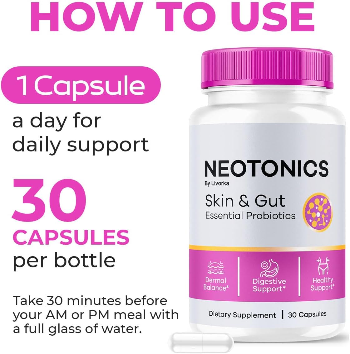 Organic Neotonics Skin & Gut Probiotics 2 Pack - 60 Capsules for 2 Months - Reviews & Care