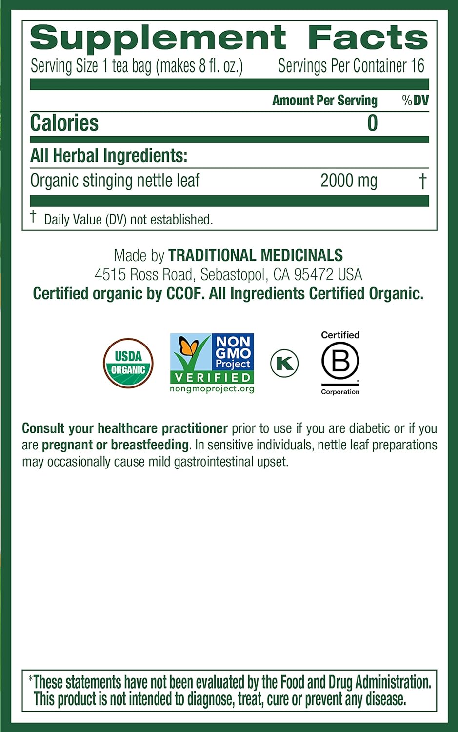 Organic Nettle Leaf Herbal Tea for Joint Health & Wellness - Pack of 2 (32 Tea Bags)