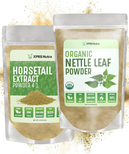 Organic Nettle Leaf Powder and Horsetail Extract Bundle - 16 Ounces Each