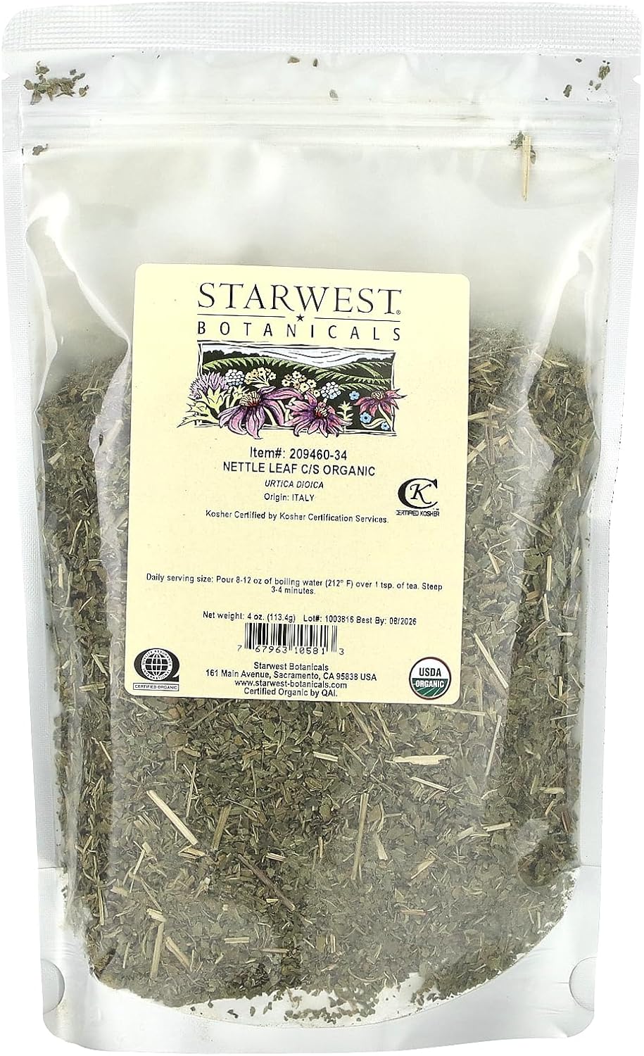 Organic Nettle Leaf Tea, Cut and Sifted - 4 oz (113.4 g) by Starwest Botanicals