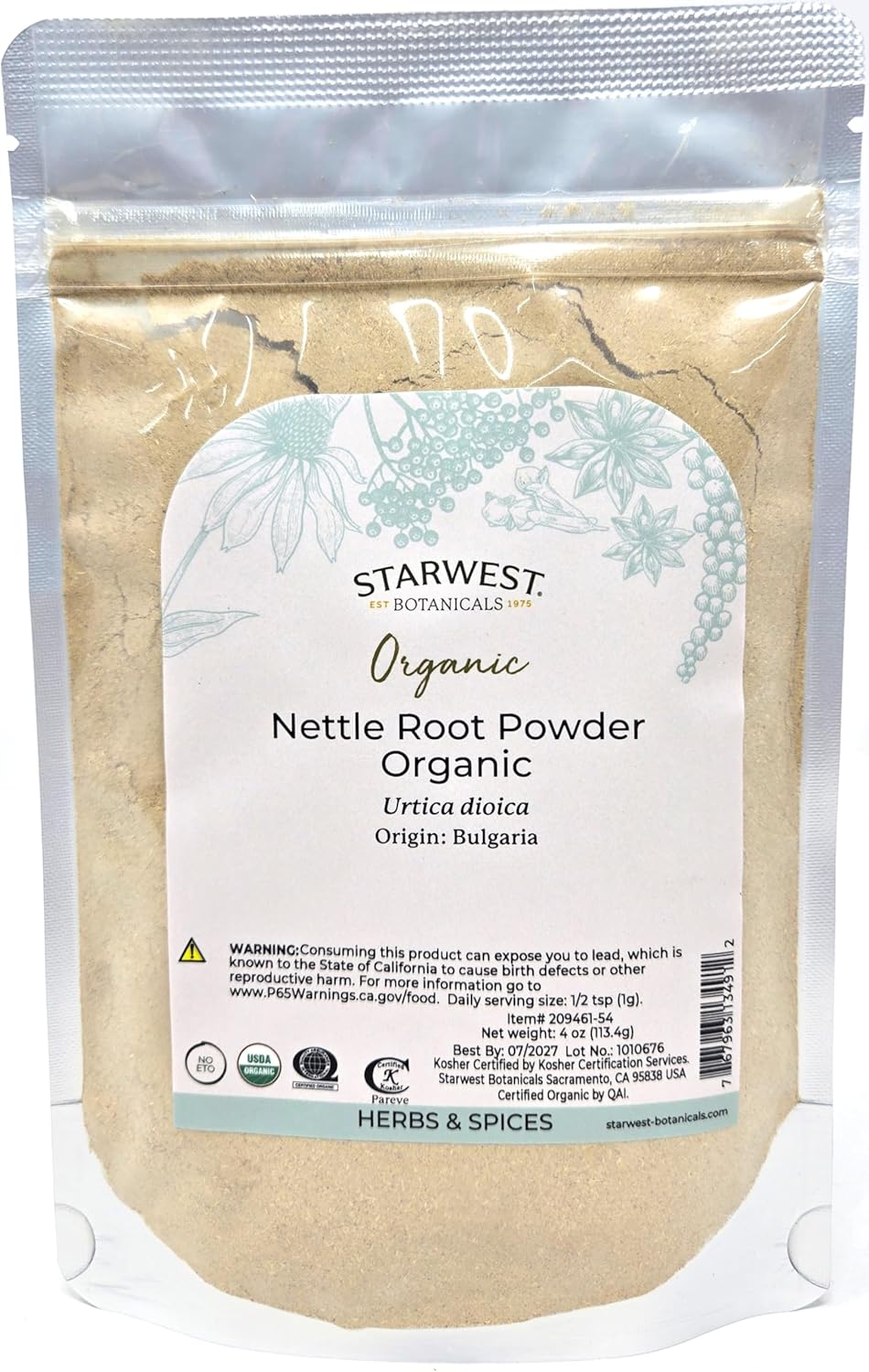 Organic Nettle Root Powder - 4 oz by Starwest Botanicals