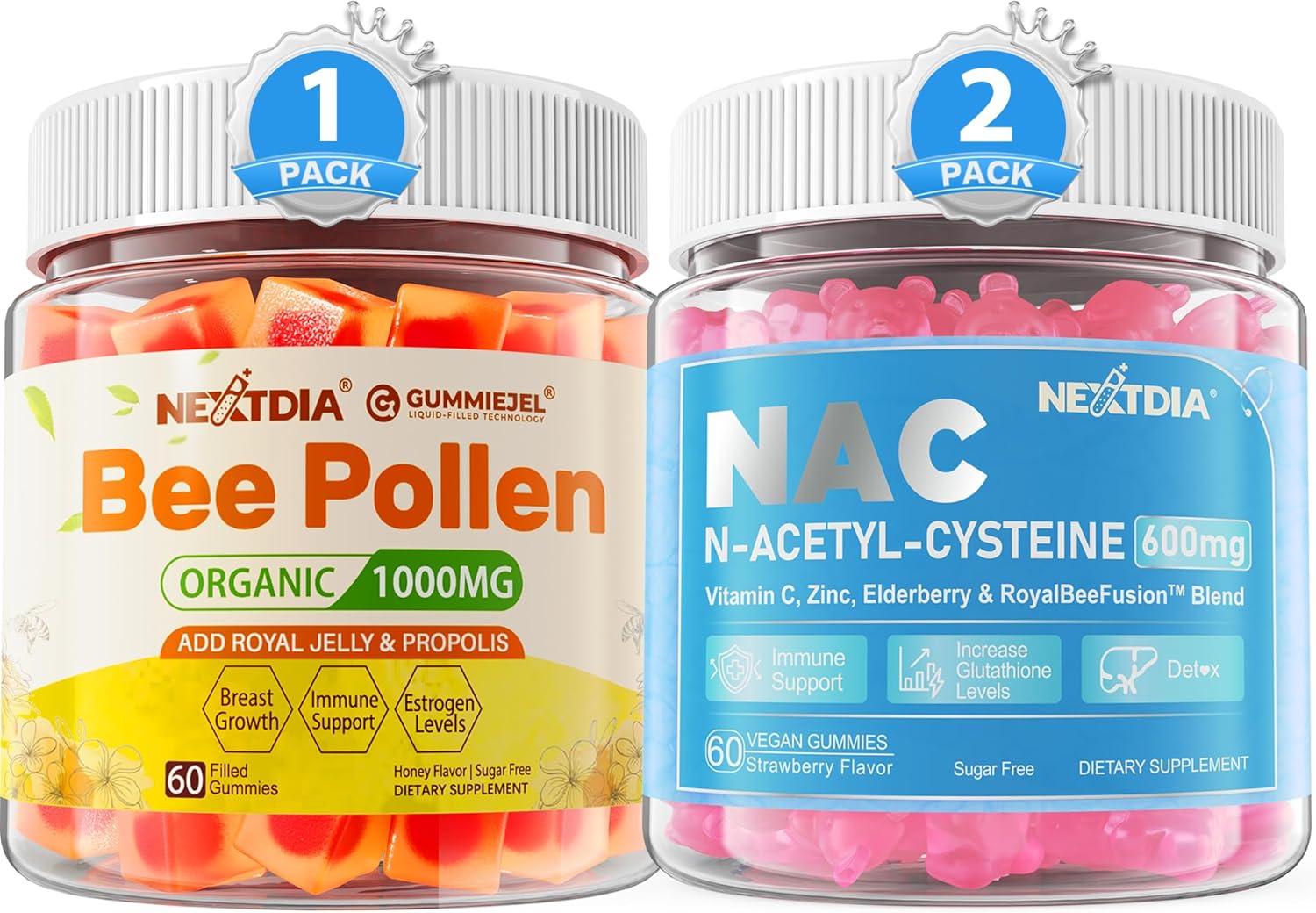 Organic Nextdia Bee Pollen Gummies with 1000mg NAC + 600mg N-Acetyl Cysteine Supplement