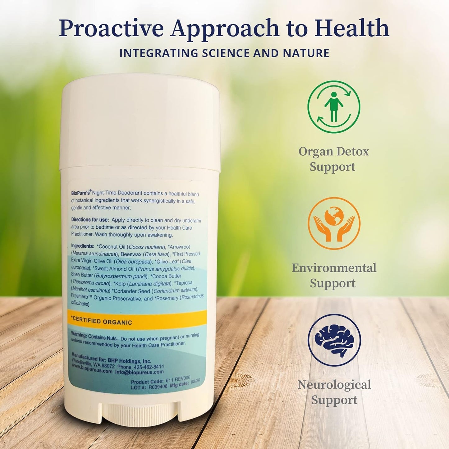 Organic Night-Time Deodorant with Botanicals, Emollients, and Herbal Extracts - Balances pH, Reduces Odors, Detoxes Skin, Supports Lymphatic Circulation - 2.5oz