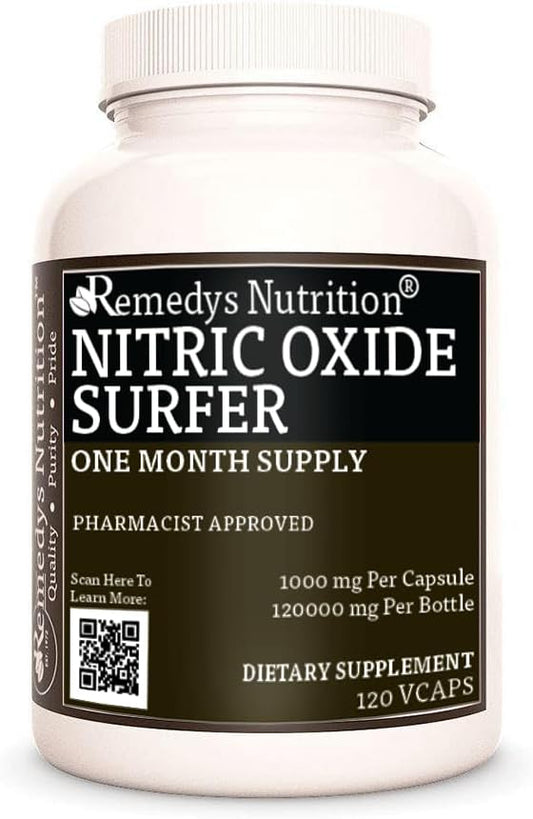 Organic Nitric Oxide Surfer Capsules | 1,000 mg, 120 Vegan Dietary Supplement | Non-GMO, Gluten & Dairy Free