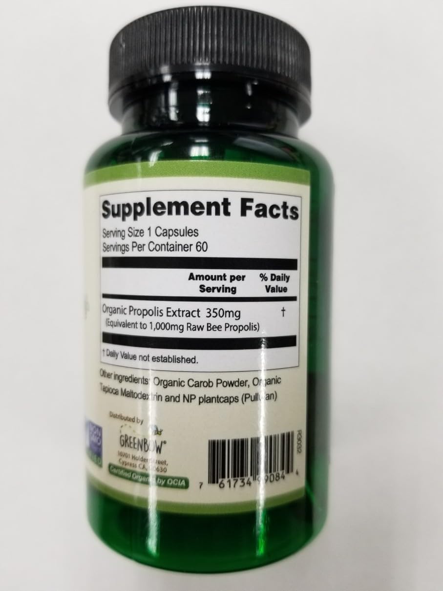 Organic Non-GMO Propolis 1000mg Vegan Capsules - 60 Count