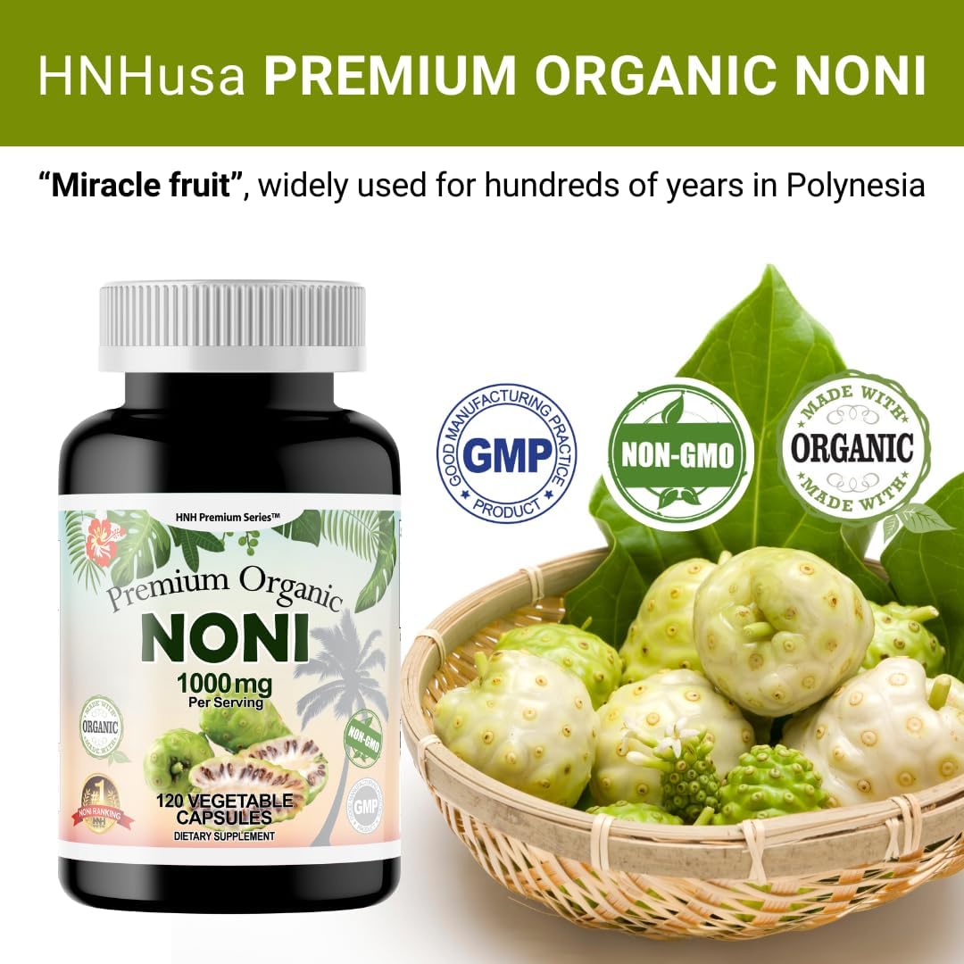 Organic Noni 1000mg Capsules - Antioxidant Support for Immune System & Overall Health - Non-GMO Vegan Formula - 120ct