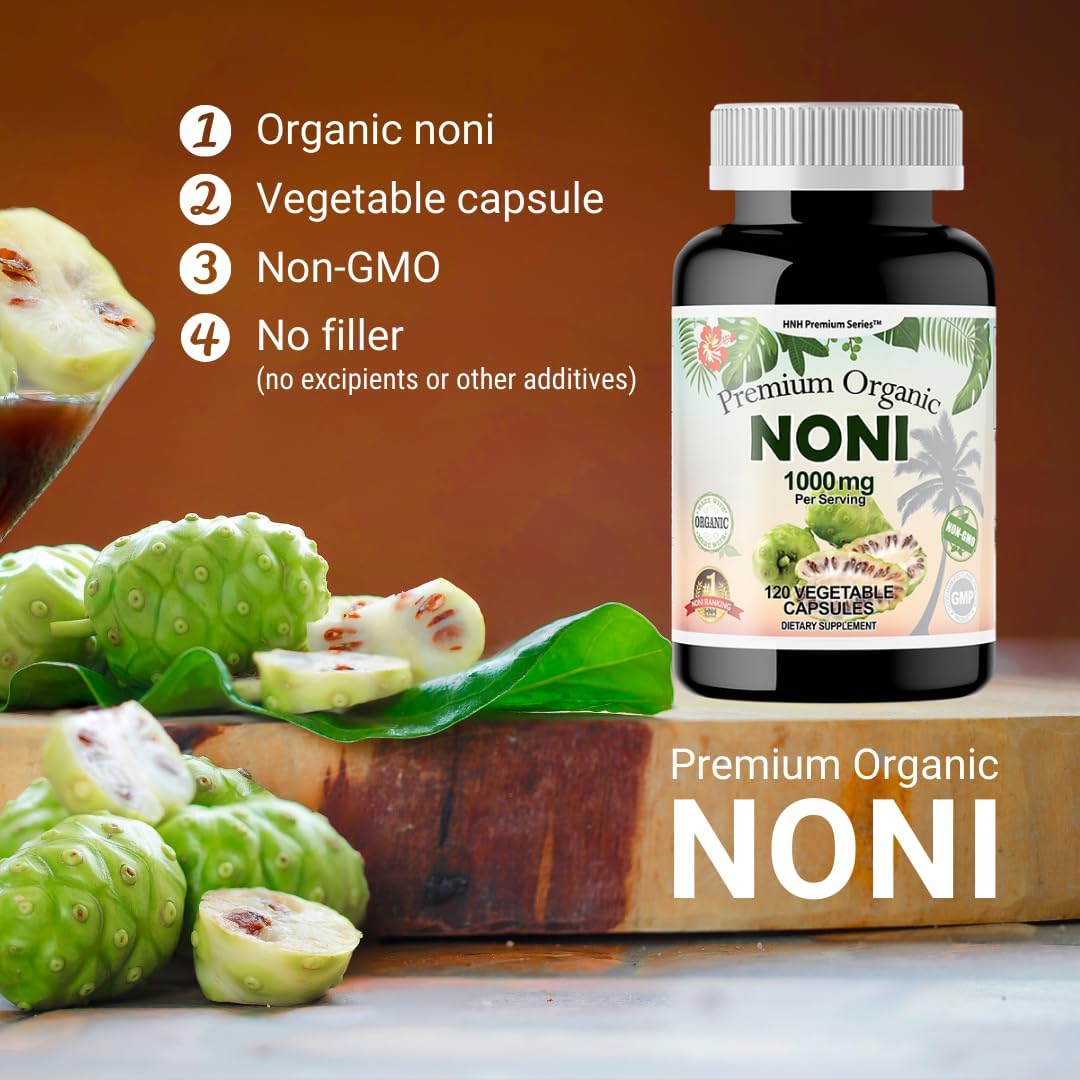 Organic Noni 1000mg Capsules - Antioxidant Support for Immune System & Overall Health - Non-GMO Vegan Formula - 120ct