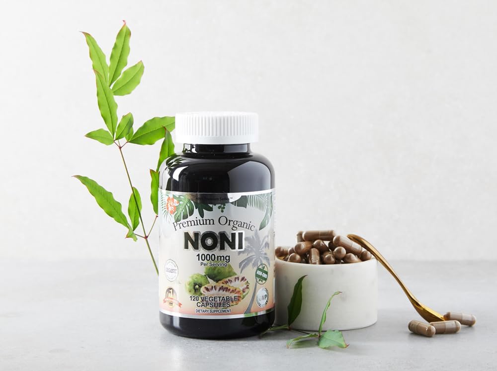 Organic Noni 1000mg Capsules - Antioxidant Support for Immune System & Overall Health - Non-GMO Vegan Formula - 120ct