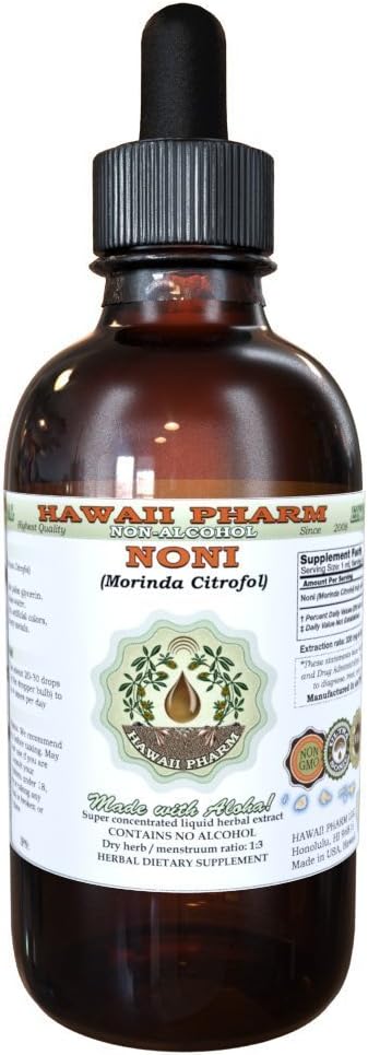 Organic Noni Alcohol-Free Liquid Extract, Hawaiian Noni Dried Fruit Glycerite Supplement 2 fl.oz USA - Hawaii Pharm