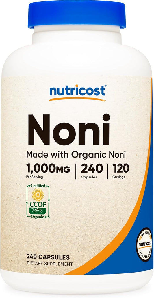 Organic Noni Capsules - 500mg, 240 Count, Non-GMO, Gluten Free - CCOF Certified by Nutricost
