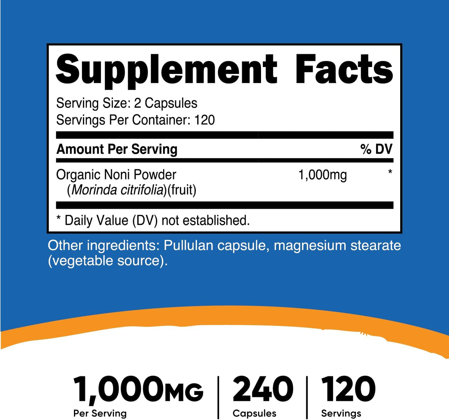 Organic Noni Capsules - 500mg, 240 Count, Non-GMO, Gluten Free - CCOF Certified by Nutricost