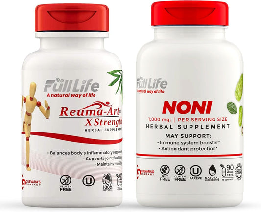 Organic Noni Fruit Extract Capsules - Reuma-Art X Strength - Herbal Supplement - 90 Veggie Capsules - Kosher & Gluten-Free