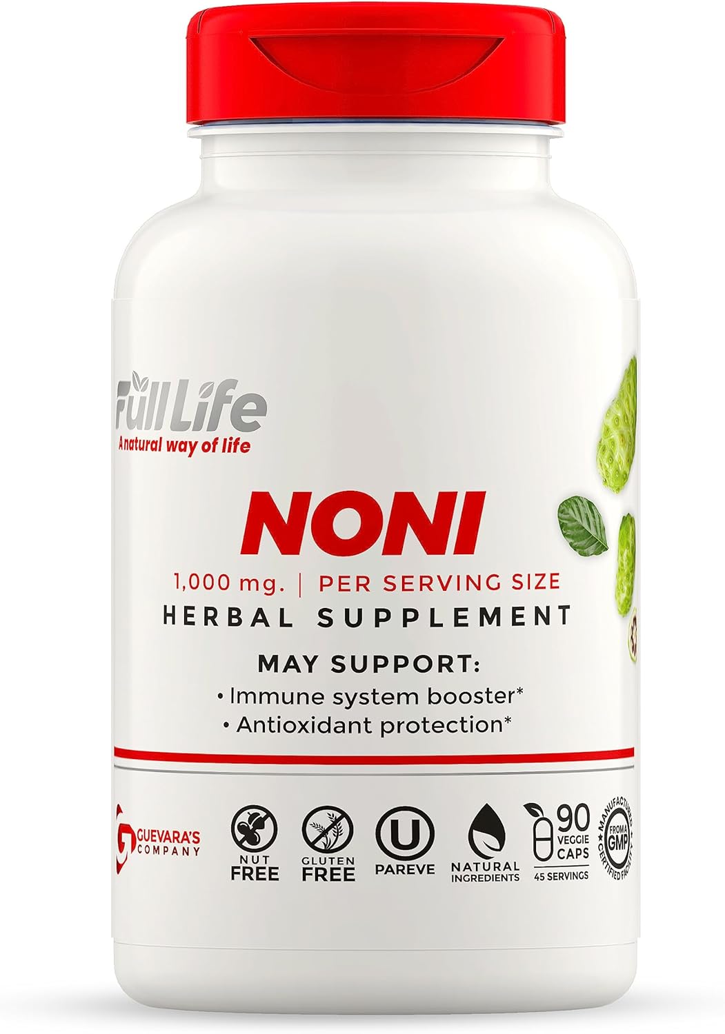 Organic Noni Fruit Extract Capsules - Reuma-Art X Strength - Herbal Supplement - 90 Veggie Capsules - Kosher & Gluten-Free
