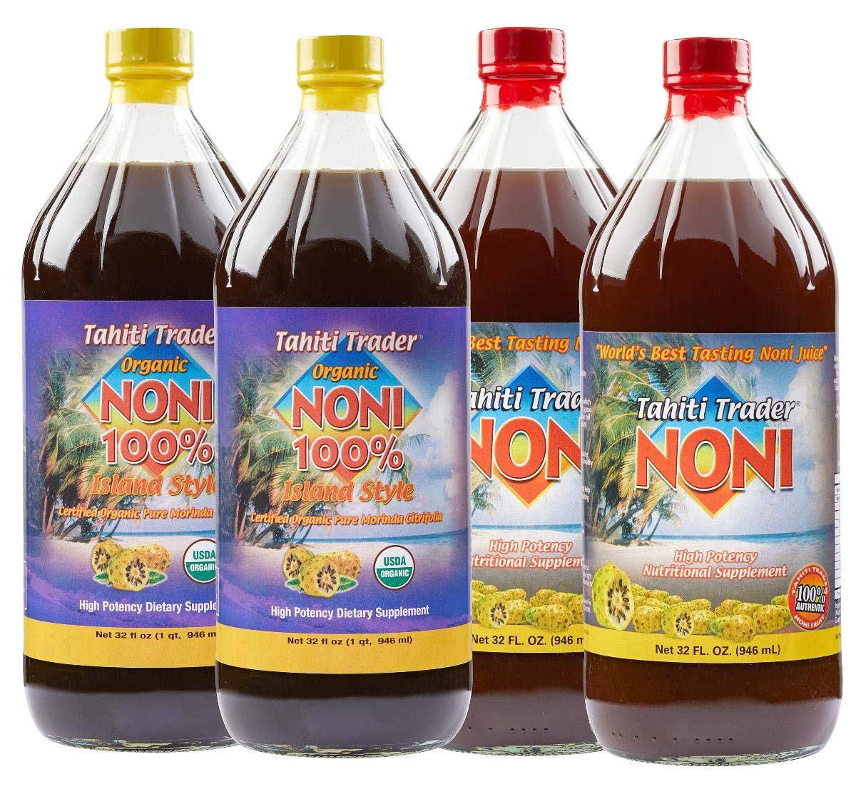 Organic Noni Juice Mix & Match 4 Pack - High-Potency Antioxidant Superfood Juice for Energy & Health - 32oz Bottles