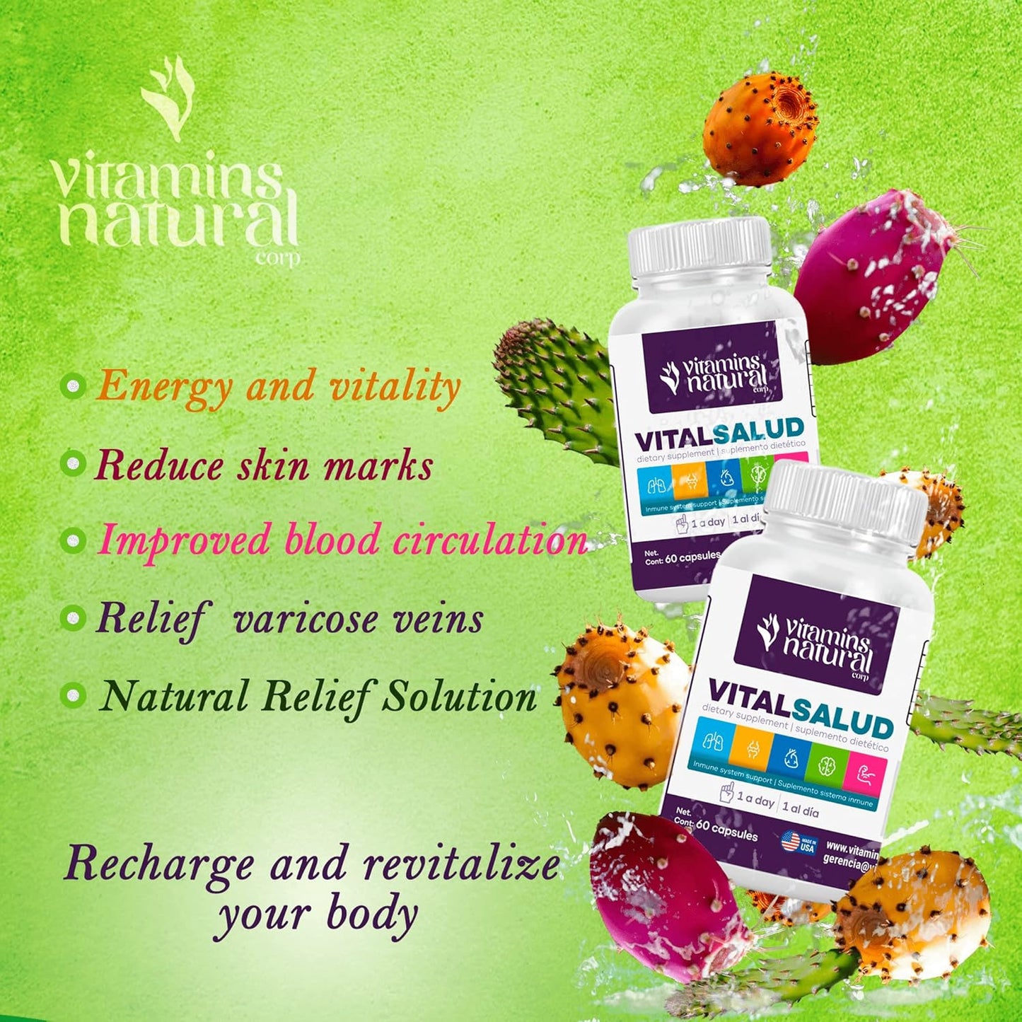 Organic Nopal and L-Carnitine Blend to Support Immune Health and Ease Varicose Veins by Vitamins Natural Corp