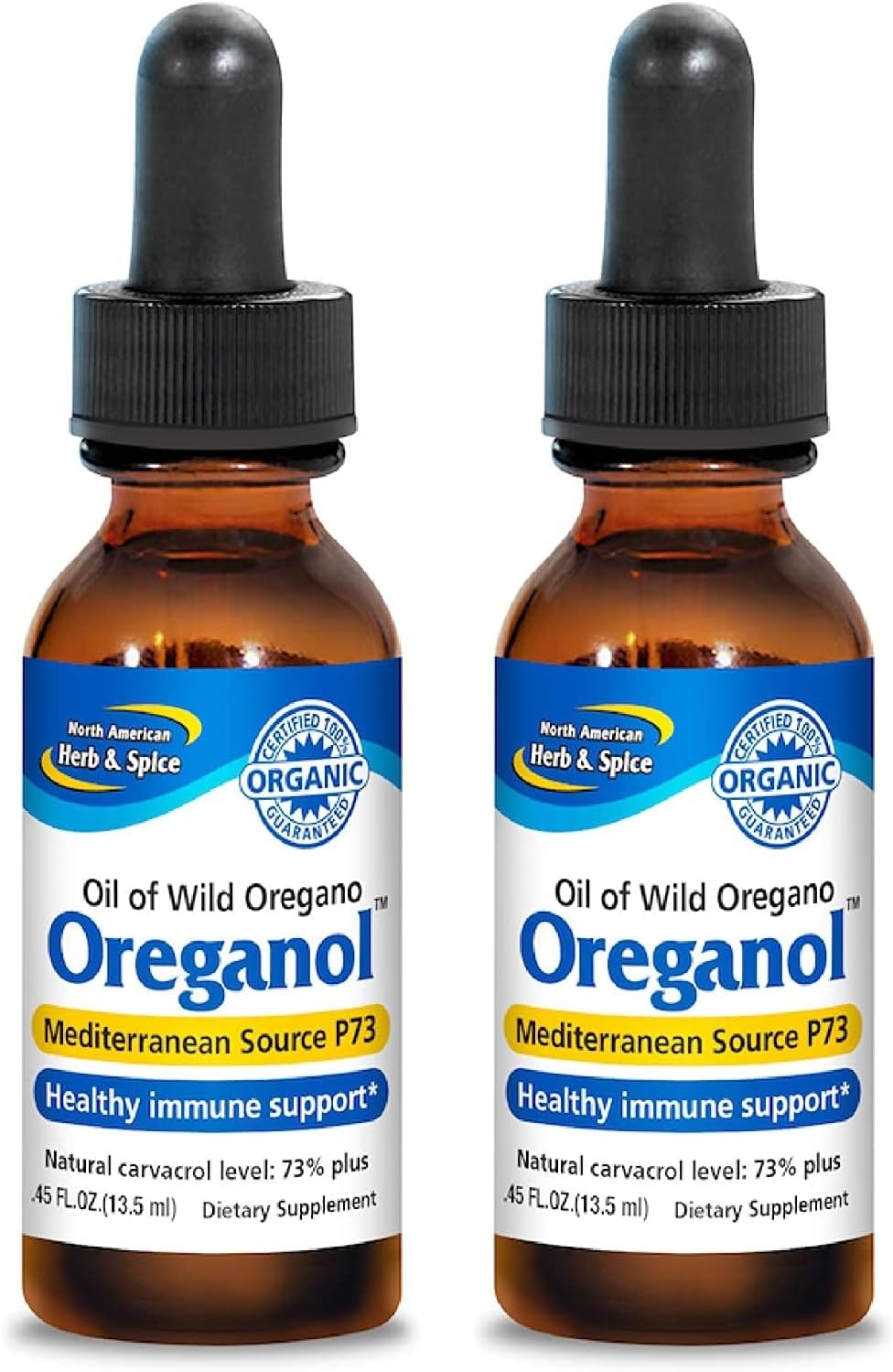 Organic North American Herb & Spice Oreganol P73 Oil - 2 Pack, 0.45 fl oz Each - Wild Mediterranean Oregano - Non-GMO - 388 Servings