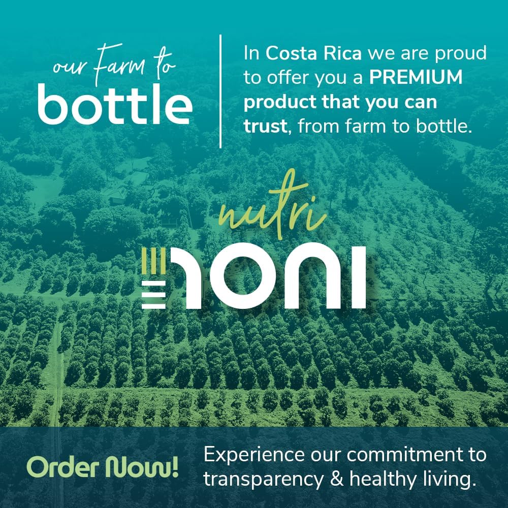 Organic Nutri Noni Juice from Costa Rica - 100% Pure Original Flavor, No Added Fruit - 33.8 fl oz - Superfood