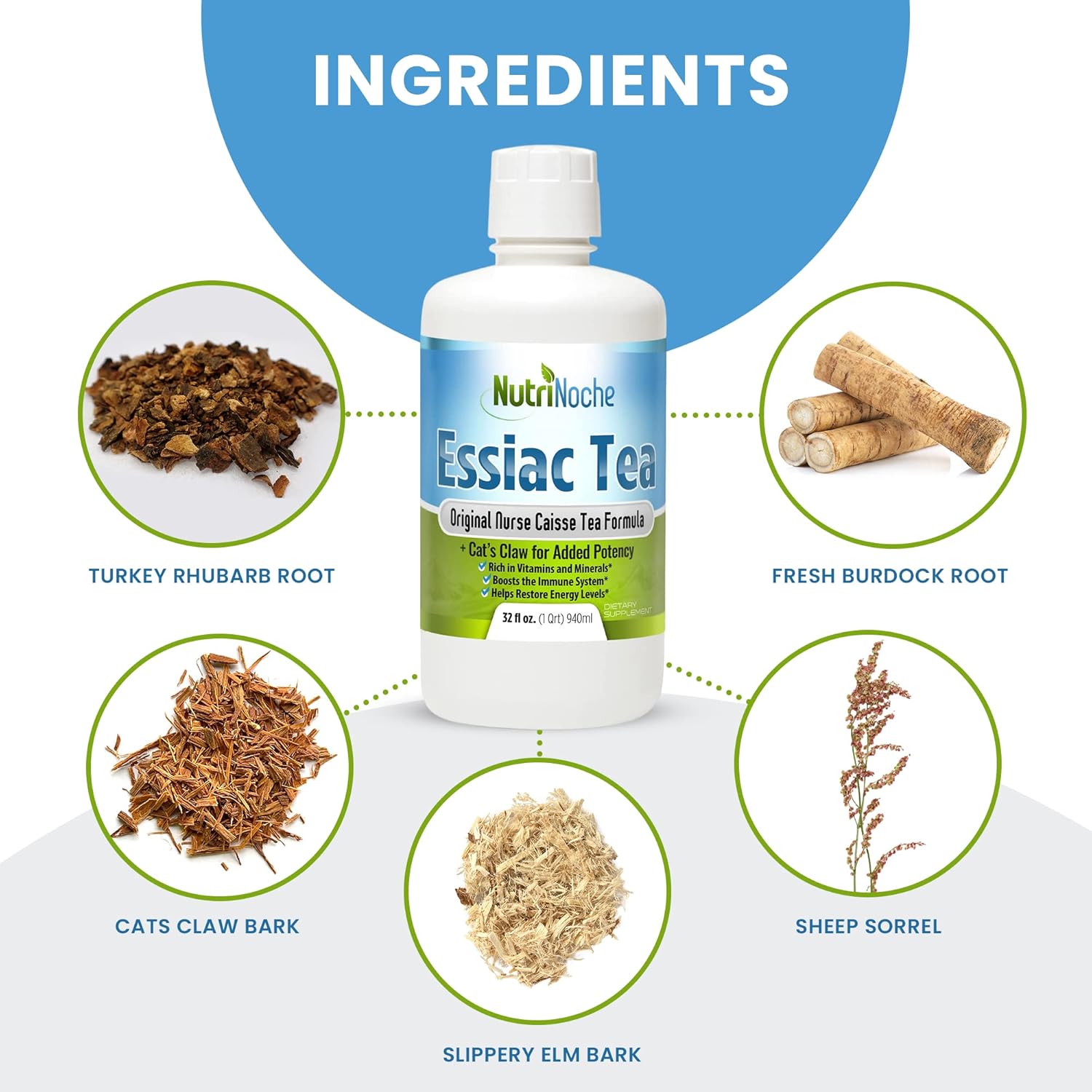 Organic NutriNoche Essiac Tea - Pure Liquid Herbal Supplement with WildCrafted Herbs