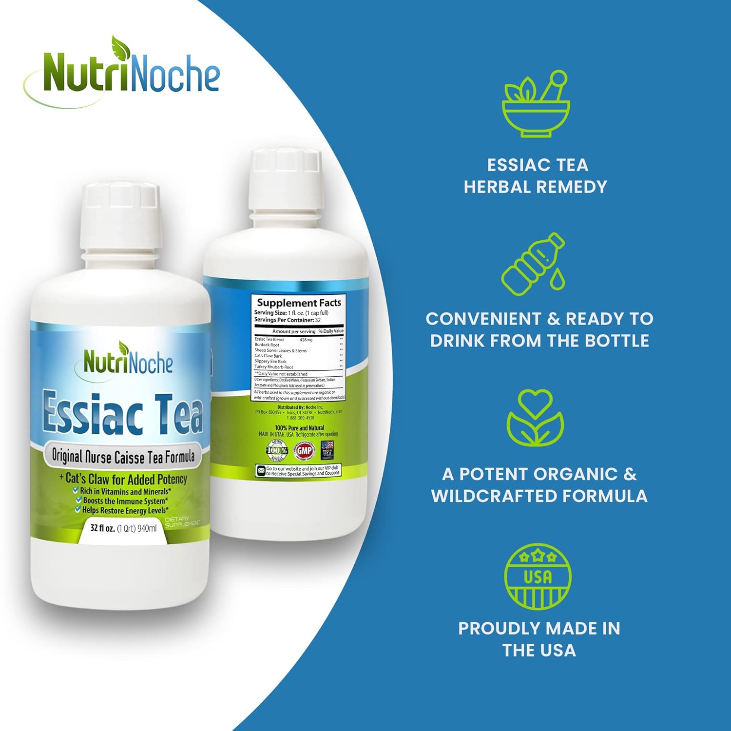 Organic NutriNoche Essiac Tea - Pure Liquid Herbal Supplement with WildCrafted Herbs