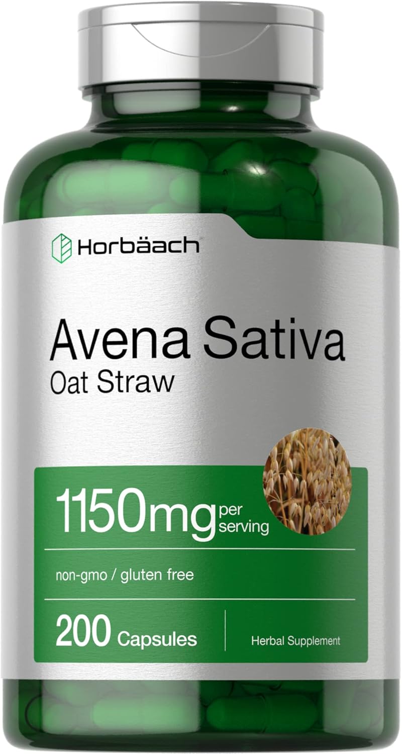 Organic Oat Straw Extract Capsules - 1150mg | 200 Count | Non-GMO, Gluten Free by Horbäach