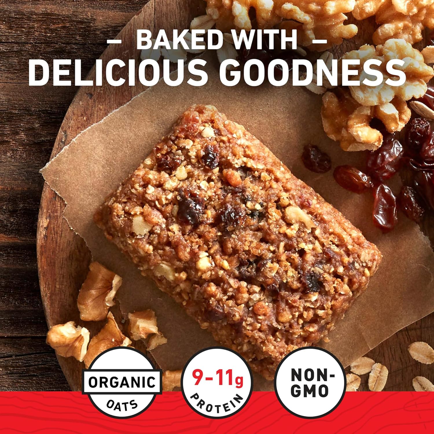 Organic Oatmeal Raisin Walnut Energy Bars - Non-GMO Plant Based Protein Bars - 10 Pack