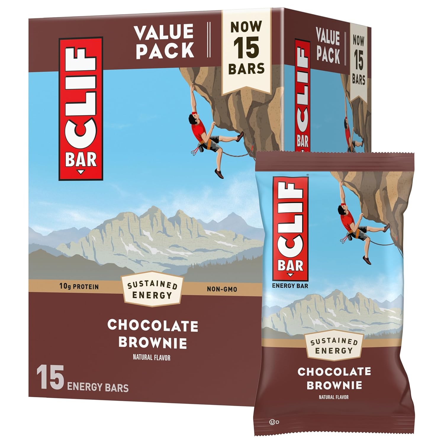 Organic Oats Chocolate Brownie Energy Bars - Non-GMO Plant Based Protein Bars (15 Pack)