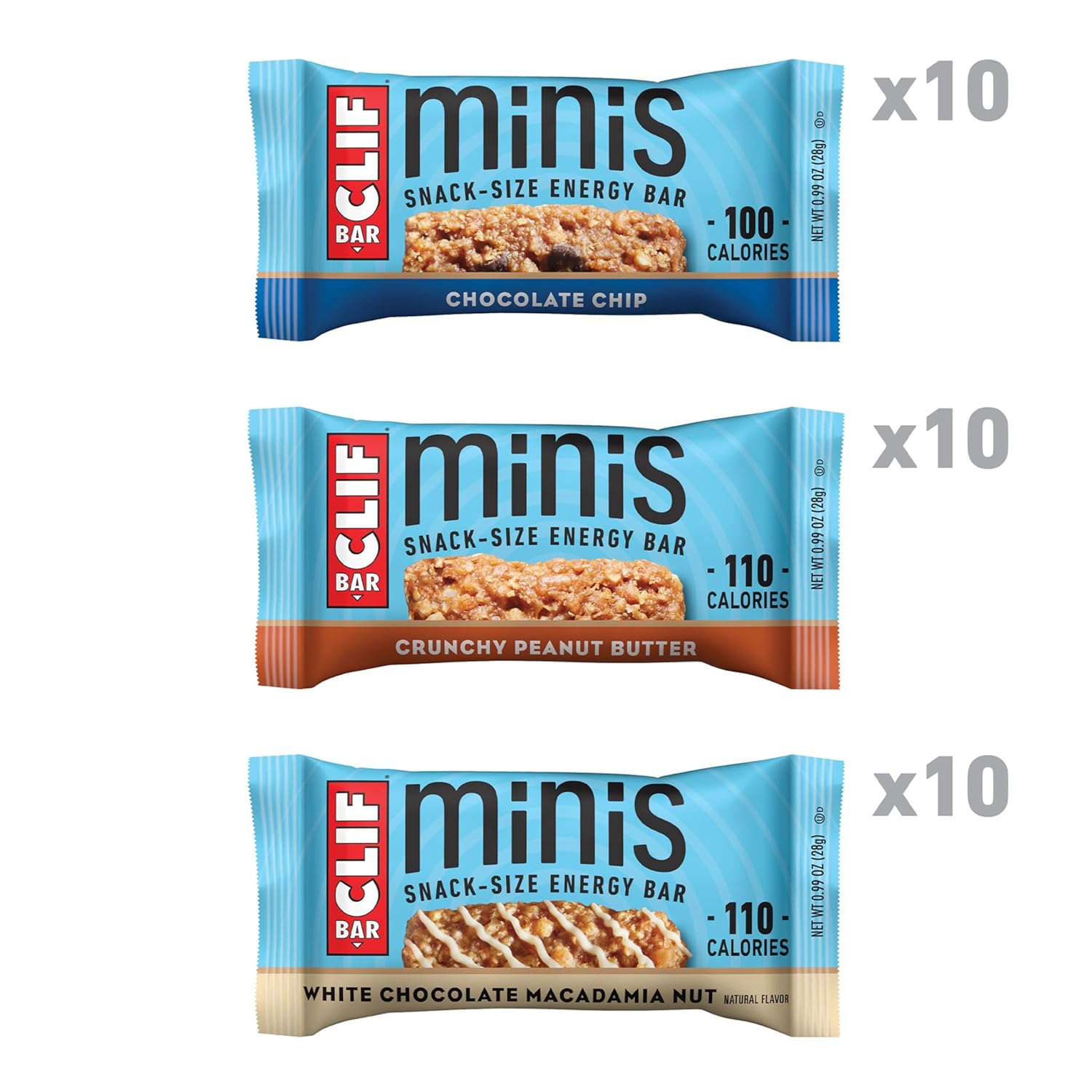 Organic Oats Plant Based Protein Snack Bars - CLIF BAR Mini Variety Pack - Non-GMO - 0.99 oz. (30 Count)
