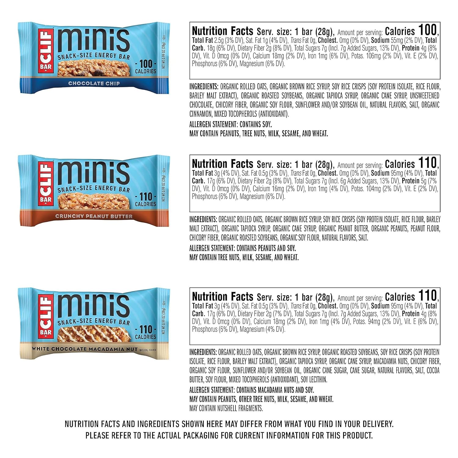 Organic Oats Plant Based Protein Snack Bars - CLIF BAR Mini Variety Pack - Non-GMO - 0.99 oz. (30 Count)