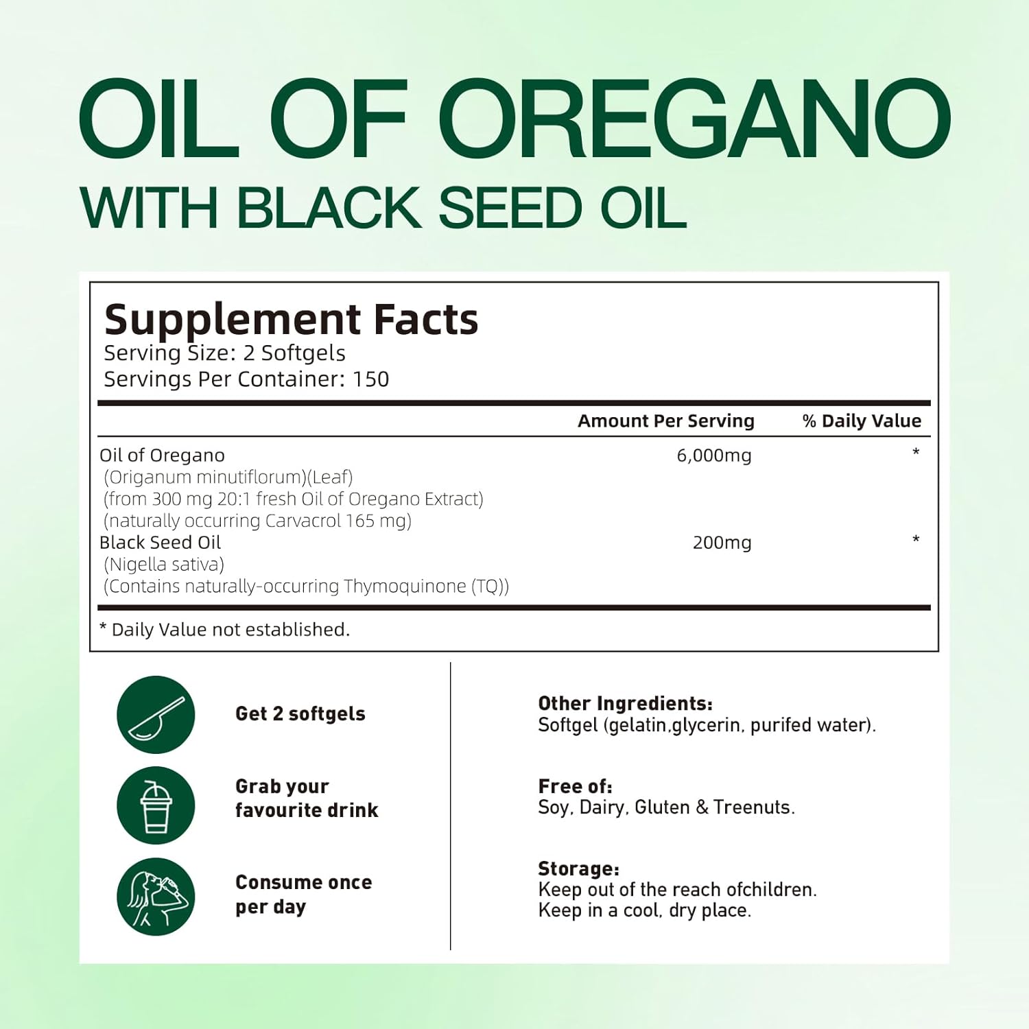 Organic Oil of Oregano and Black Seed Oil Softgels 300 Count - Non-GMO Gluten Free Formula