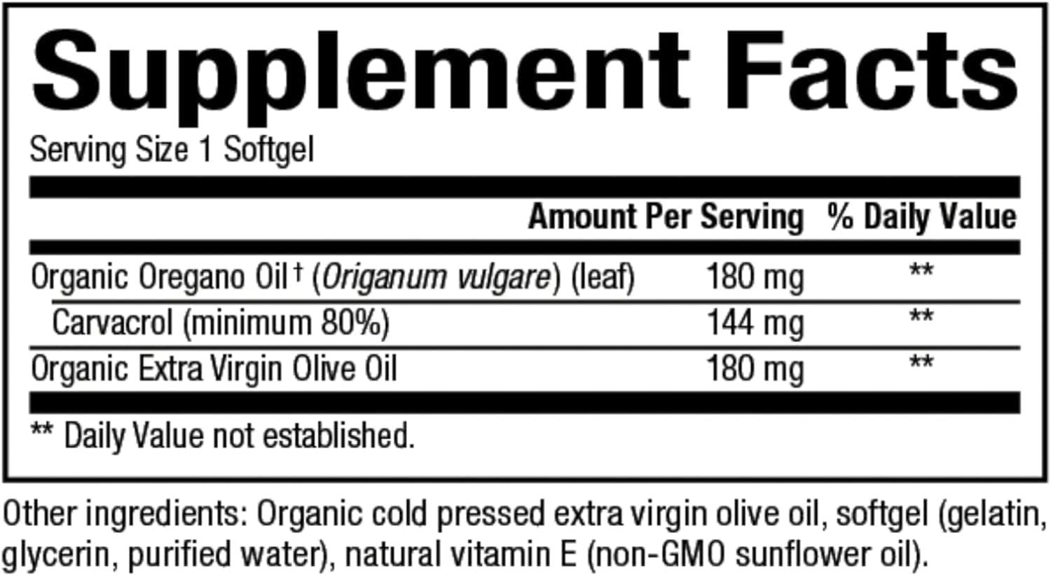 Organic Oil of Oregano Capsules with Extra Virgin Olive Oil - 60 Count
