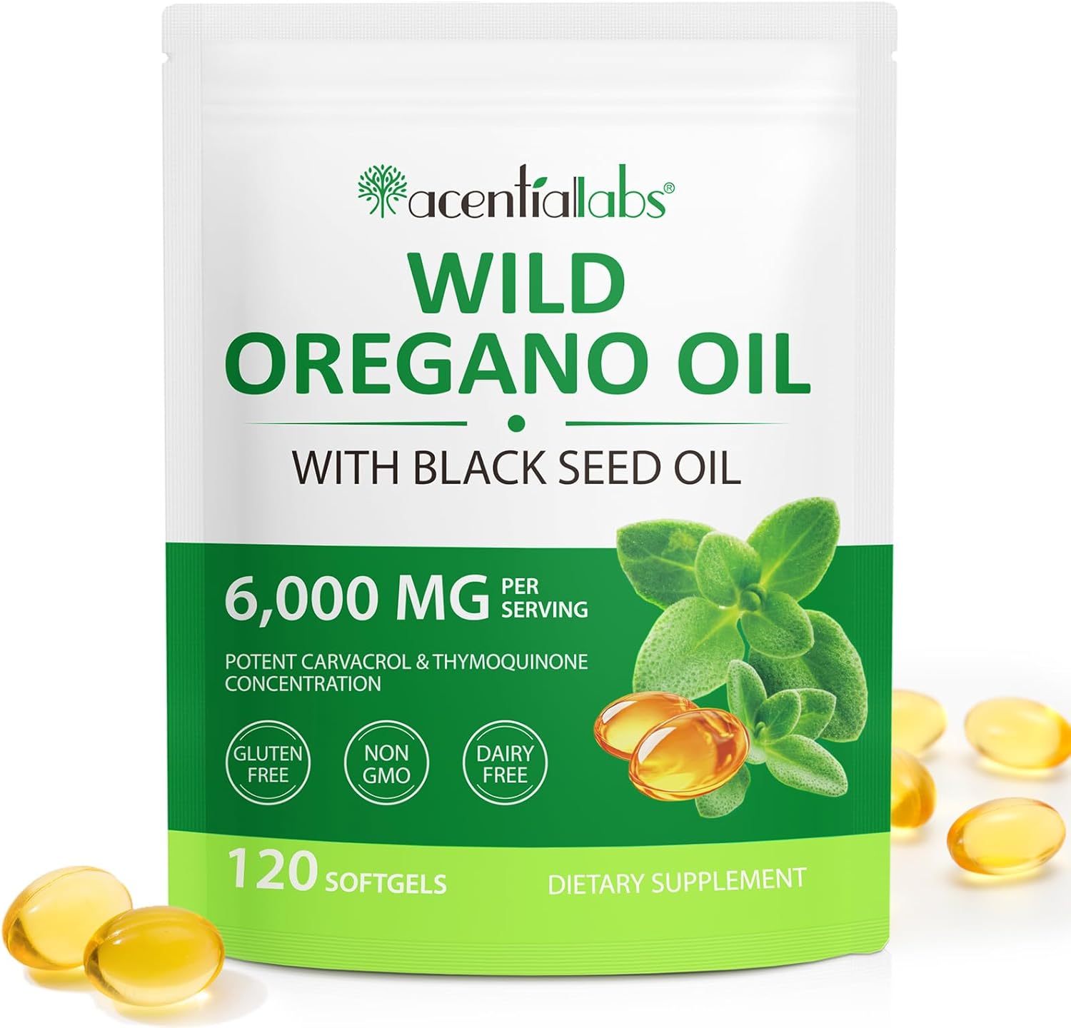 Organic Oil of Oregano Softgels with Black Seed Oil - 120 Count, 6000mg - Immune & Digestive Support, Antioxidant - Non-GMO, Gluten Free