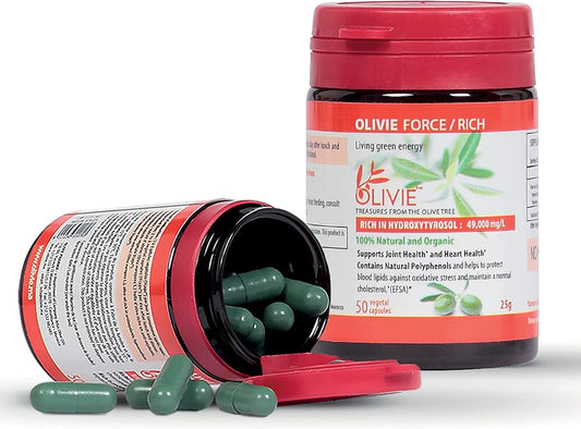 Organic Olive Leaf Extract Capsules - Olivie Force/Rich | Antioxidant Polyphenol Supplement - 50 Vegetal Capsules for Adults