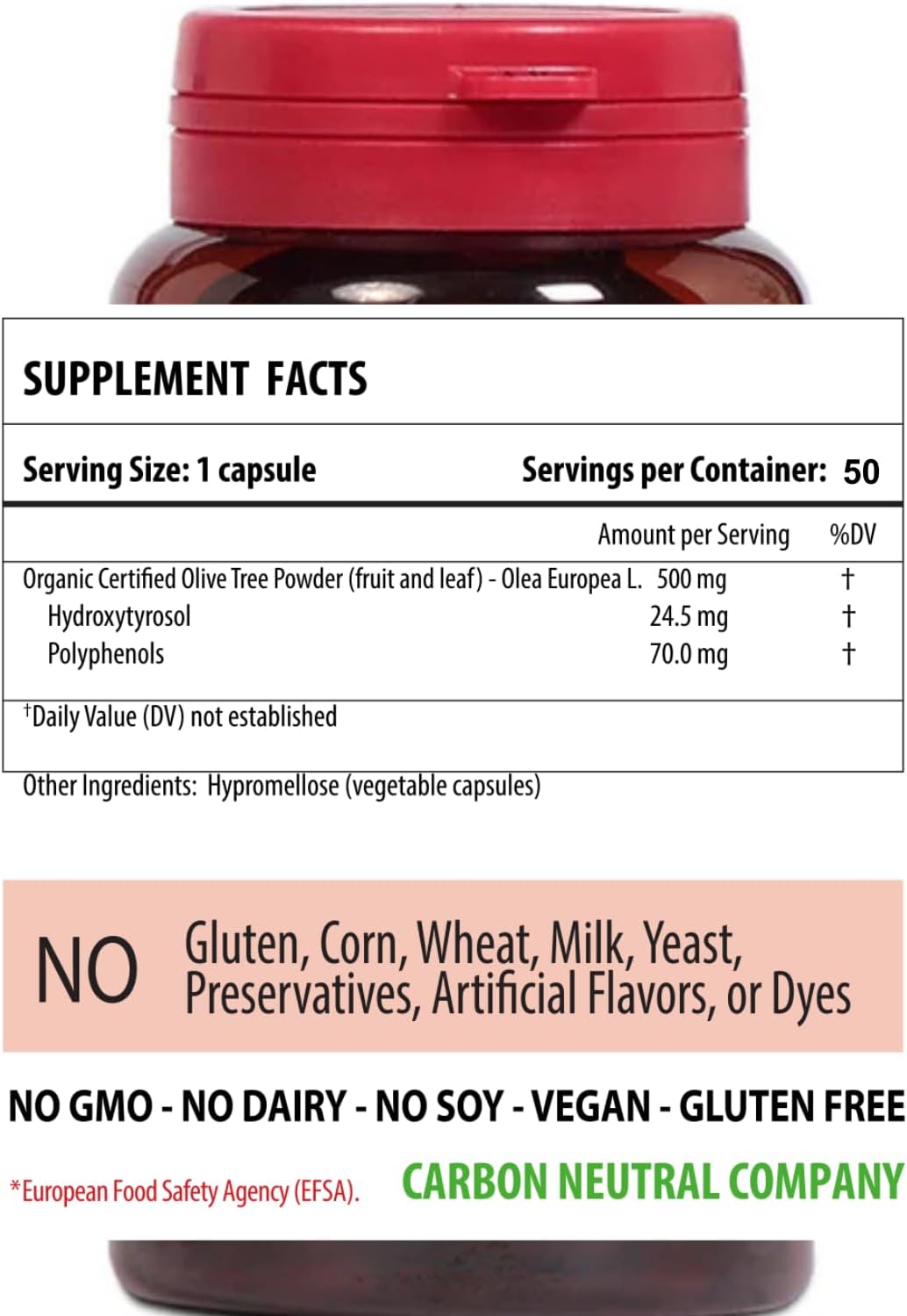 Organic Olive Leaf Extract Capsules - Olivie Force/Rich | Antioxidant Polyphenol Supplement | Health Support for Adults | 50 Vegetal Capsules