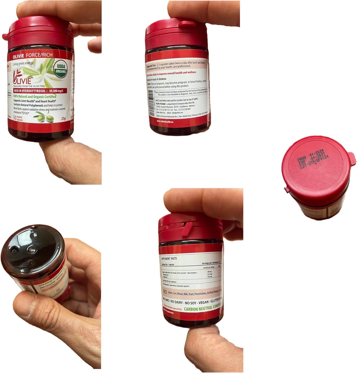 Organic Olive Leaf Extract Capsules - Olivie Force/Rich | Antioxidant Polyphenol Supplement | Health Support for Adults | 50 Vegetal Capsules