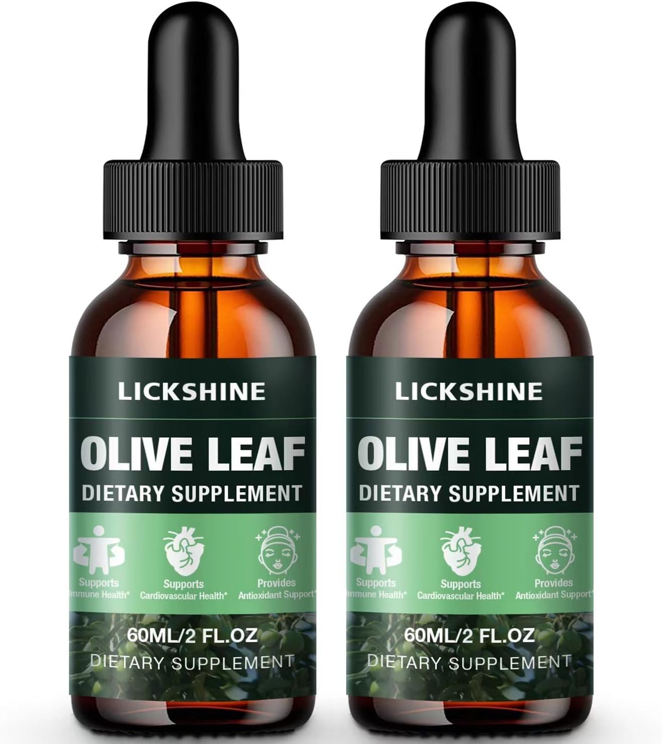 Organic Olive Leaf Liquid Extract 1000MG - 2 Pack Drops Supplement for Immune & Heart Support - Gluten-Free, Non-GMO, Vegan - 4 Fl Oz Tincture for Better Absorption