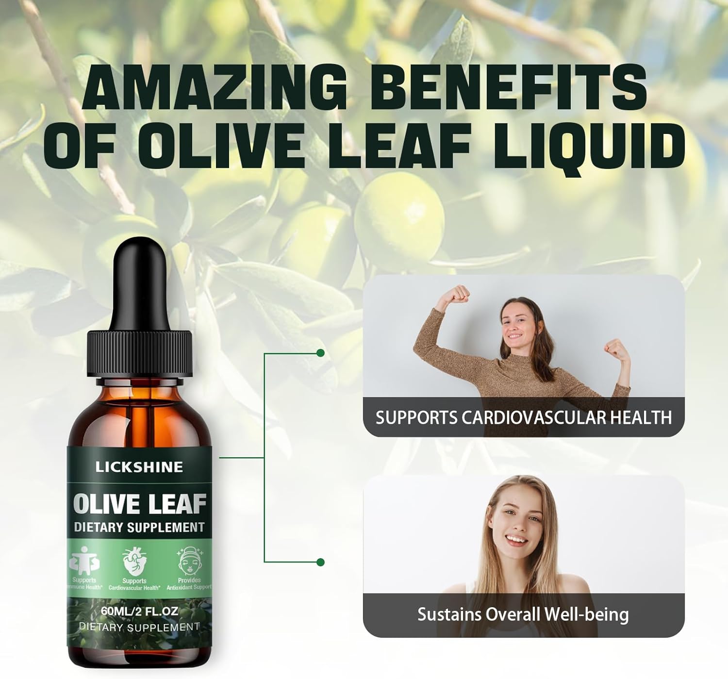 Organic Olive Leaf Liquid Extract 1000MG - 2 Pack Drops Supplement for Immune & Heart Support - Gluten-Free, Non-GMO, Vegan - 4 Fl Oz Tincture for Better Absorption