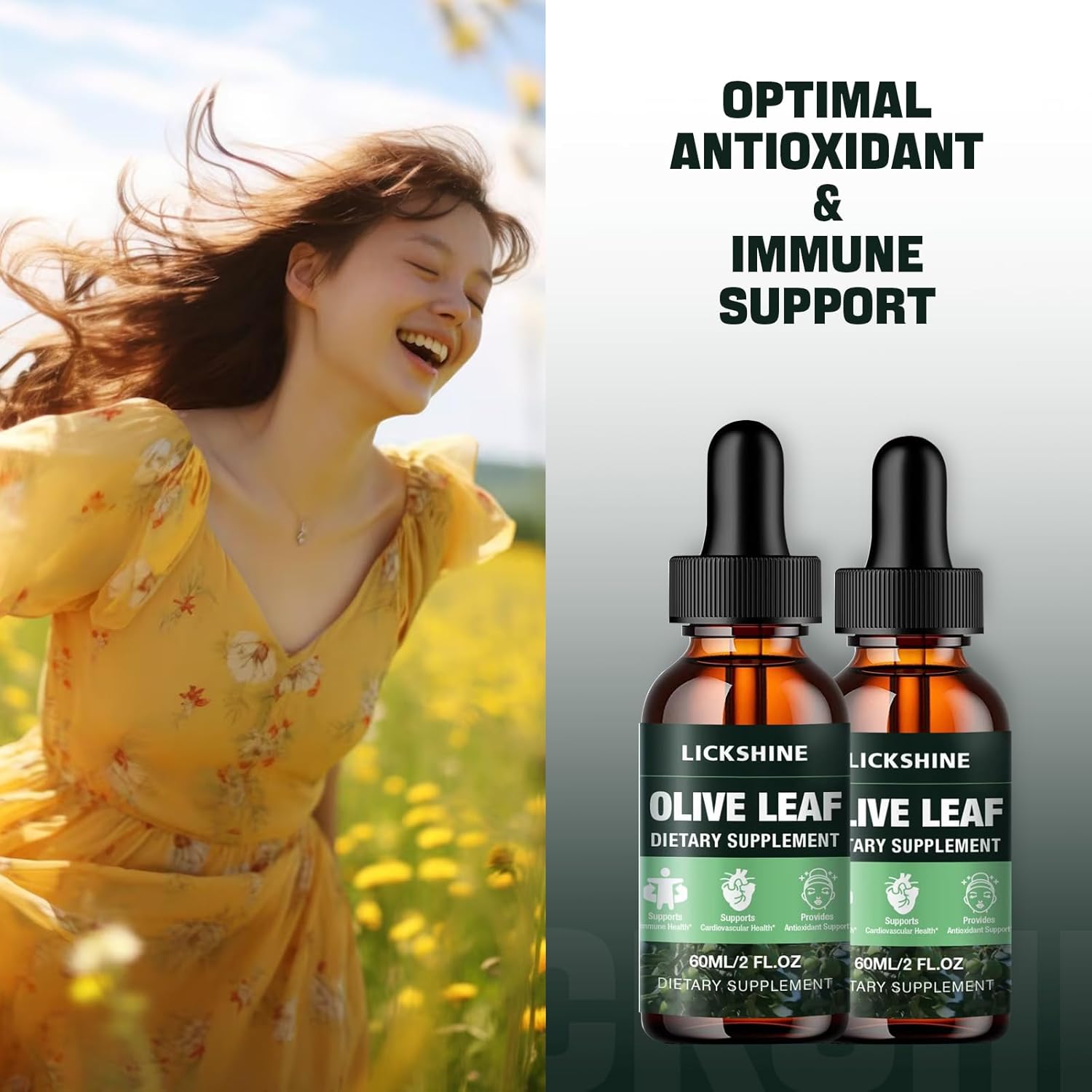 Organic Olive Leaf Liquid Extract 1000MG - 2 Pack Drops Supplement for Immune & Heart Support - Gluten-Free, Non-GMO, Vegan - 4 Fl Oz Tincture for Better Absorption