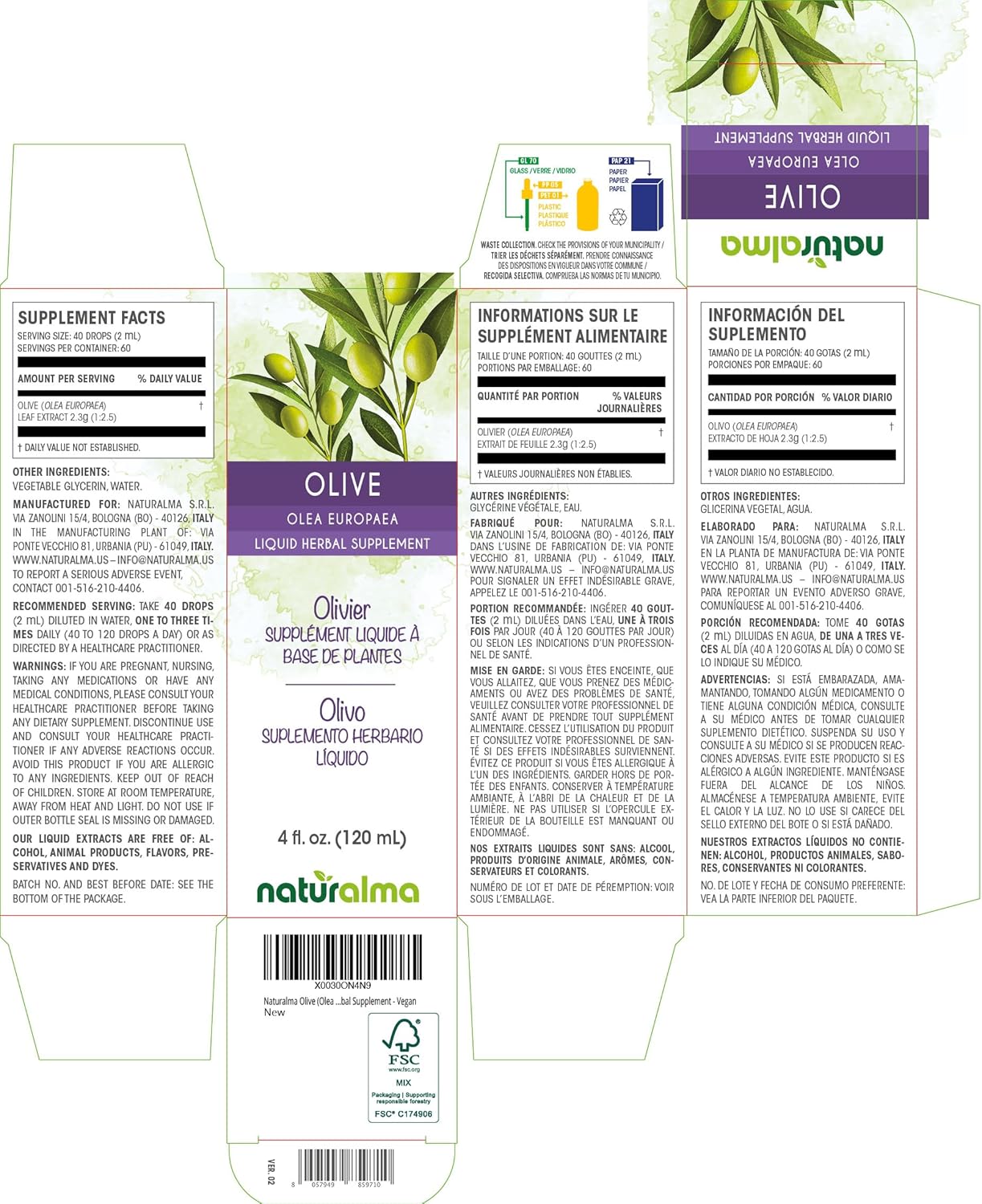 Organic Olive Leaf Liquid Extract Drops - Alcohol-Free Tincture - 4 fl oz - Herbal Supplement for Vegans - BoostGo Australia