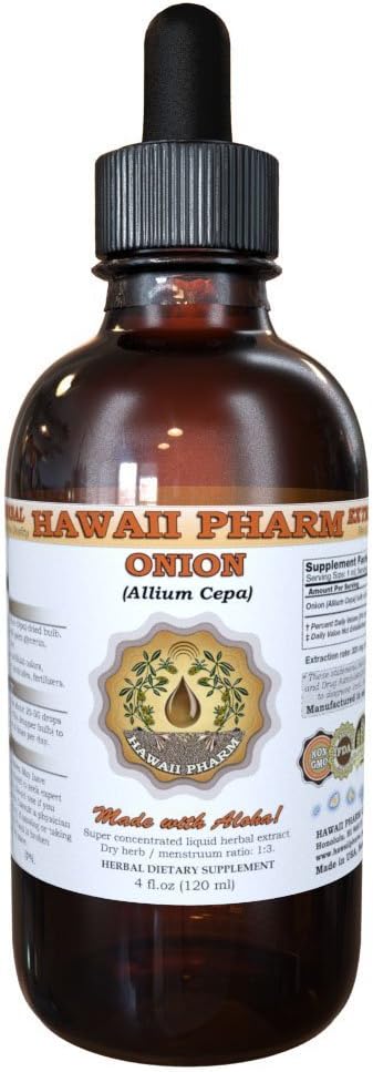 Organic Onion Liquid Extract Tincture - Allium Cepa Bulb Powder Supplement - Hawaii Pharm - 4 fl.oz - Made in USA