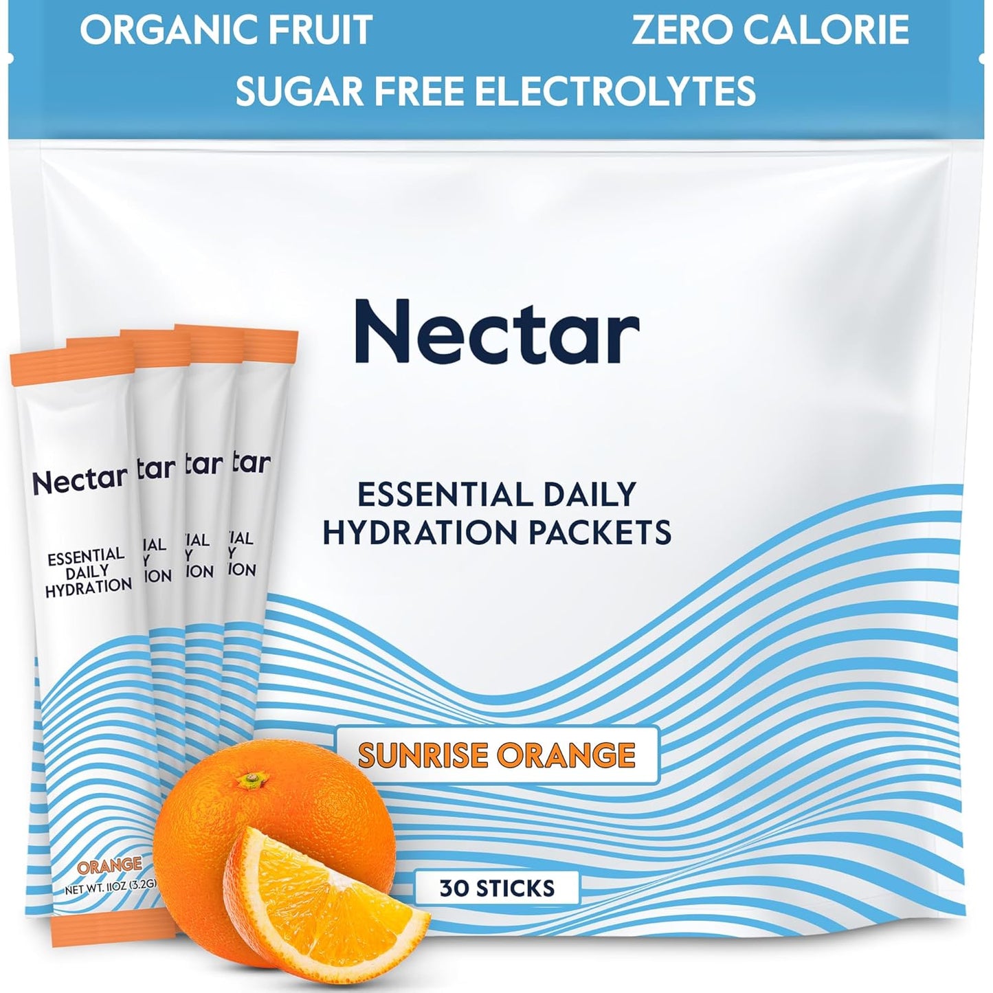 Organic Orange Electrolyte Powder Packets for Rapid Hydration - No Sugar or Calories - 30 Pack
