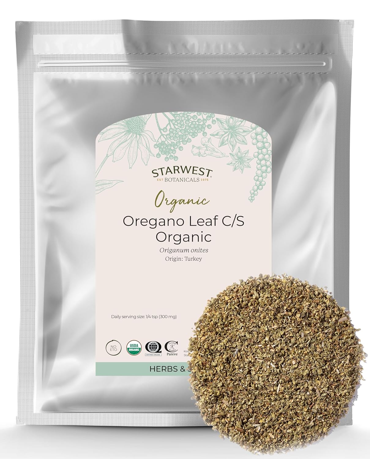 Organic Oregano Leaf Cut - 1-pound Bag by Starwest Botanicals