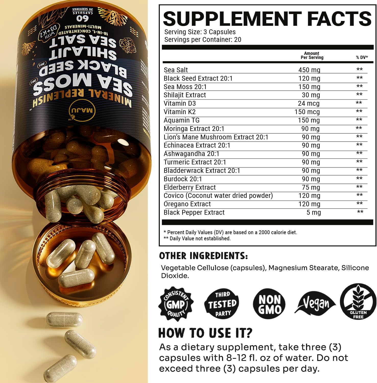 Organic Oregano Oil Capsules with BSM No. 1 and Mineral Replenish for Superfood Benefits