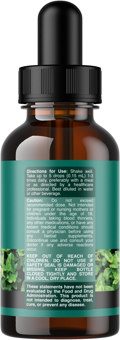 Organic Oregano Oil Drops with 60% Carvacrol for Heart Health & Digestion - Immunity Boosting Herbal Tincture - Vegan & Non-GMO - 30 ml Bottle