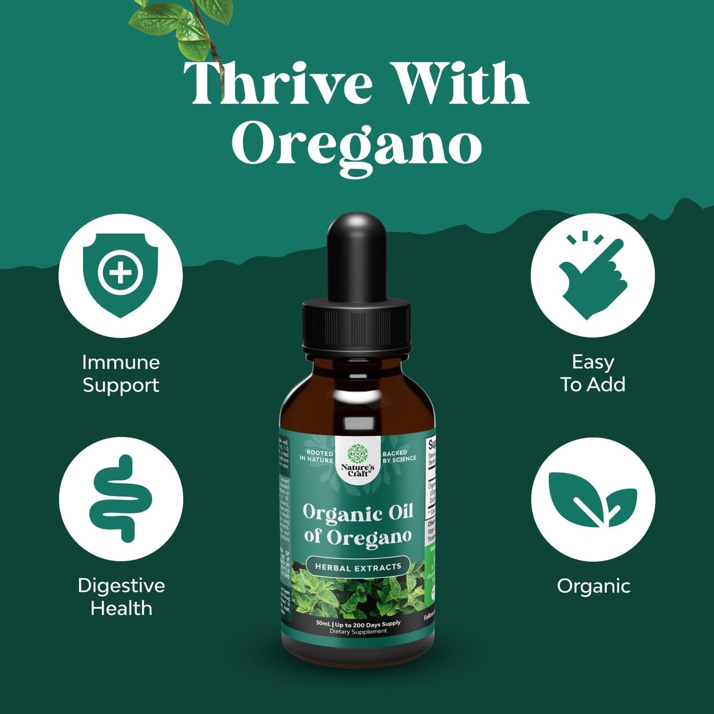 Organic Oregano Oil Drops with 60% Carvacrol for Heart Health & Digestion - Immunity Boosting Herbal Tincture - Vegan & Non-GMO - 30 ml Bottle